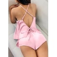 thumbnail image 2 of Ekouaer Satin Pajamas 2 Piece Silky Pink Valentines Lingerie Cross Back Tie-up Cami Shorts Pjs for Women, 2 of 6