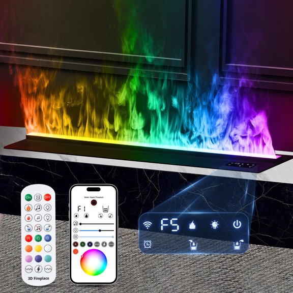 31.5In Water Vapor Fireplace Inserts With App Control,Multicolors Flame And Manual Water Supply System