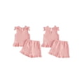 thumbnail image 2 of BemeyourBBs Toddler Girls Summer Clothes Cute Infant Baby Girl Summer 2 Piece Outfit 6 12 18 24 Months 2 3 4 Years Shoulder Bows Sleeveless Ruffled Tank Top and Shorts Set, 2 of 9