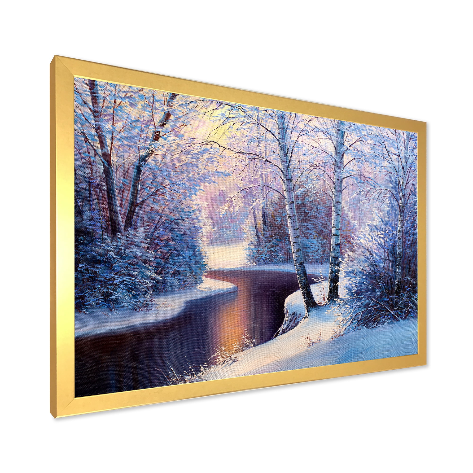 Designart 'Christmas Forest With Trees and River I' Traditional Framed Art Print