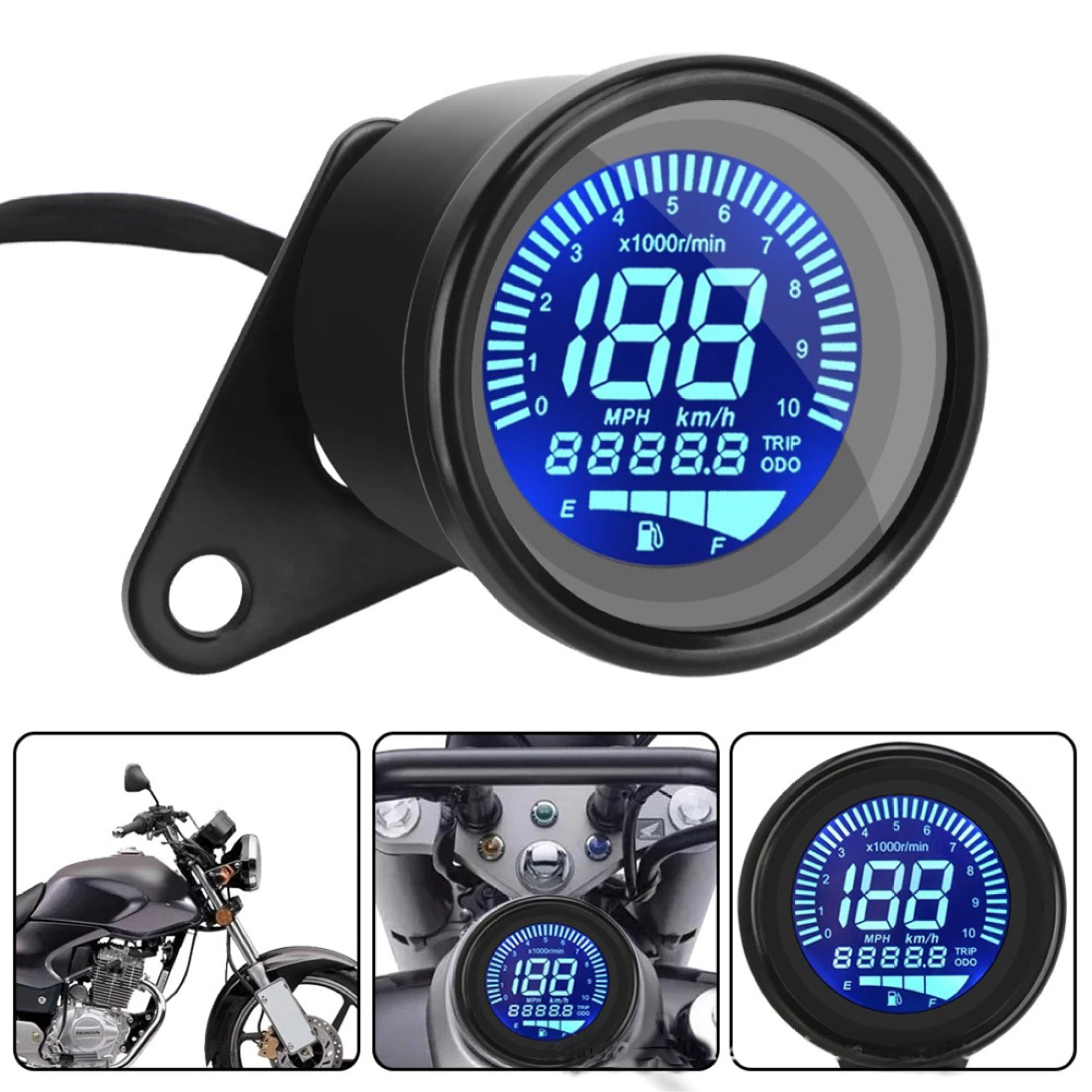 MoreChioce Motorcycle Digital GPS Speedometer with 7 BacklightAdjustable  Tachometer Odometer Trip Meter Universal 12V Black 