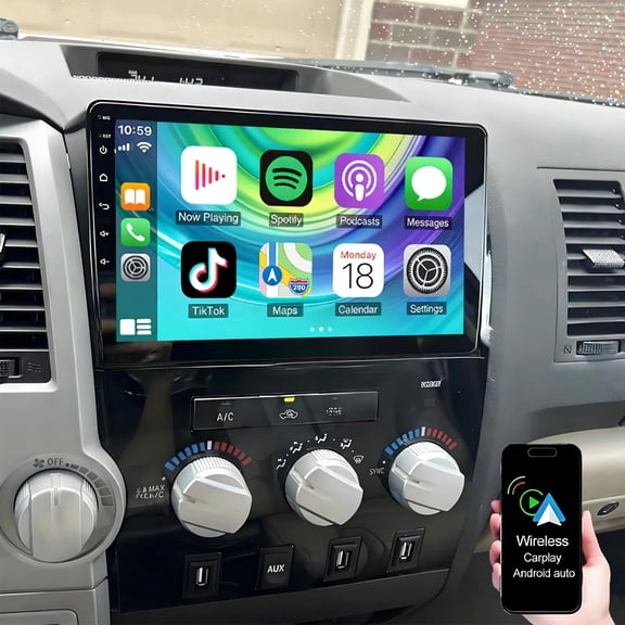 4 64G Android 15 Car Radio for Toyota Tundra 2007-2013, Sequoia 2008-2018, Car Stereo with Wireless Carplay Andorid Auto Mirror Link 9" Touchscreen GPS WiFi Bluetooth FM/RDS EQ SWC Backup Camera
