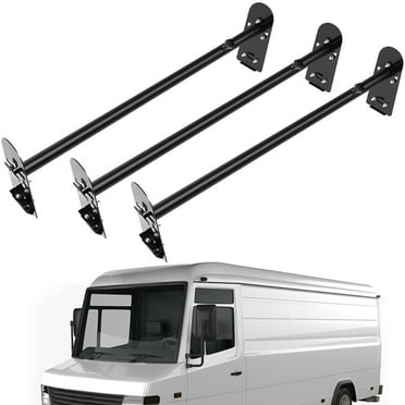 ECCPP Adjustable Van Ladder Rack Hightop 3 Bars Roof Rack fit for Chevy Express 2500 for GMC Savana with Rain Gutters Heavy-Duty Steel Pickup Truck Ladder Rack 700Lb Lumber Utility
