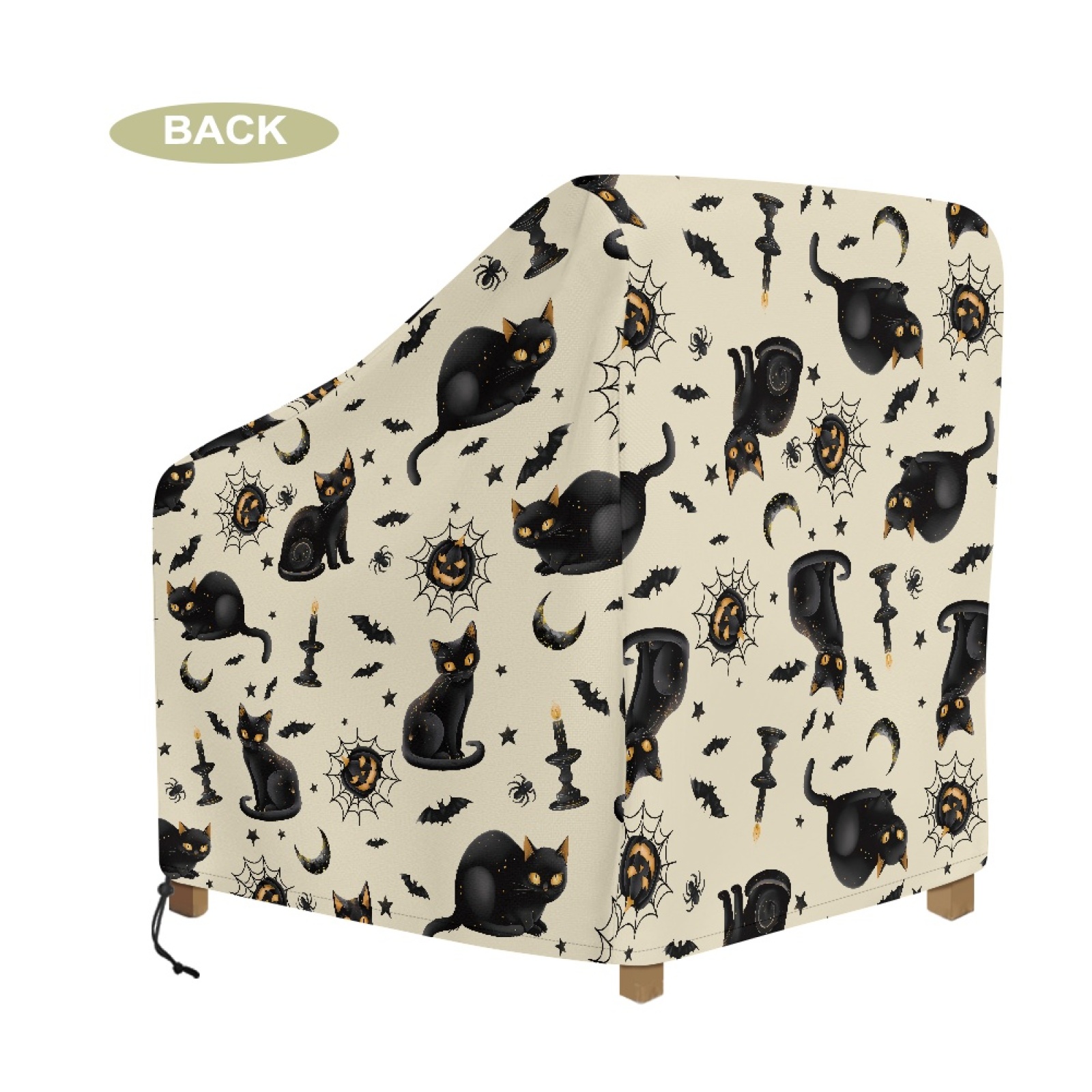 Renewold Outdoor Chair Covers Waterproof Adirondack Chair Covers Weather-Proof Lawn Patio Furniture Protection for Patio Deck Porch Halloween Decor, 32"x35"x36", Black Cat Pumpkin Bat Beige