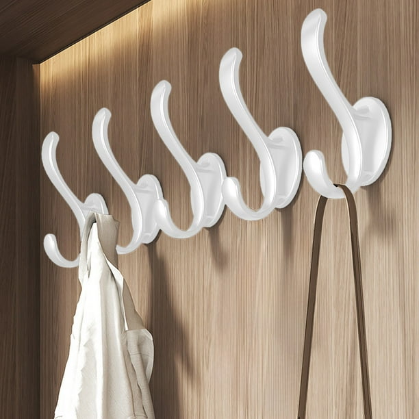 Juego de ganchos adhesivos para ropa | Percheros de pared no perforados para el hogar, el baño, la organización de la cocina | Plástico resistente, capacidad de 15 kg, negro/blanco/gris | Paquete de