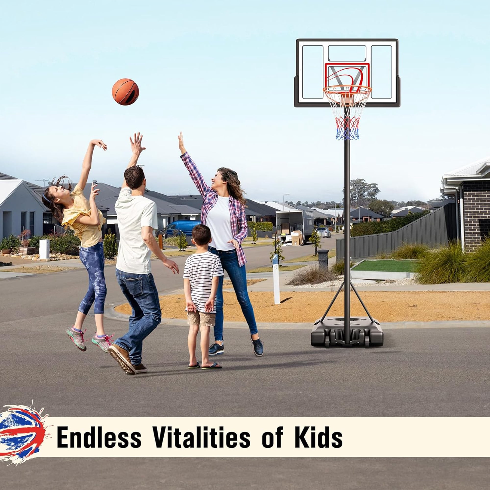 Toremore 44" Basketball Hoop Outdoor 4.43-10ft Adjustable, Portable Basketball Hoop Goal System with Shatterproof Backboard and Larger Base for Kids Youth and Adults