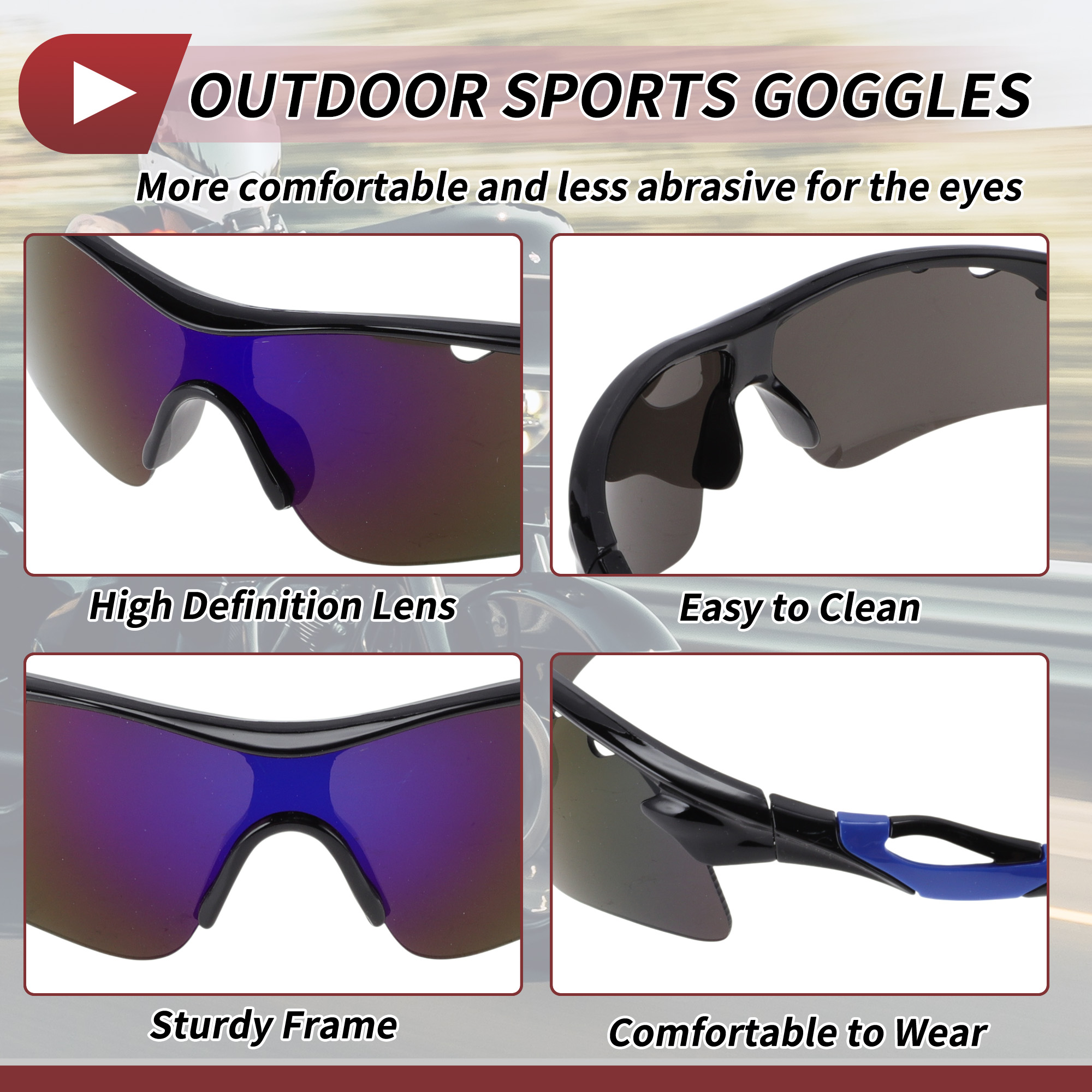 Unique Bargains 1 Set Motorcycle Riding Goggles PC Tri-acetel Cellulose Outdoor Sports Sunglasses for Motocross Dirt Bike ATV Blue Silver Tone Lens Blue Black Frame