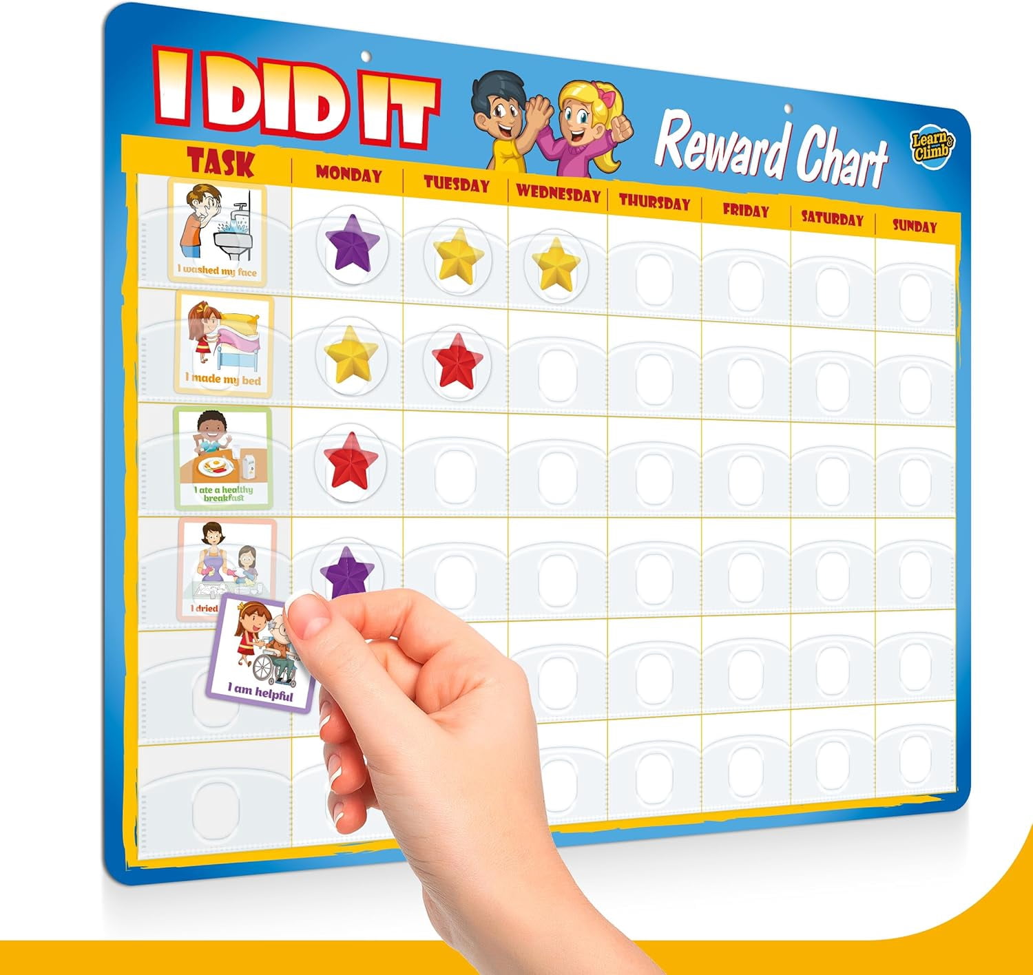 Kids Responsibility Chart Board with Magnets, 63 Chores, Potty Train Tasks, Multiple Children (Pocket)