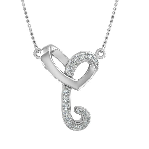 0.12 ctw Diamond Heart Initial C Letter Pendant Necklace in 14K White Gold (with Silver Chain)