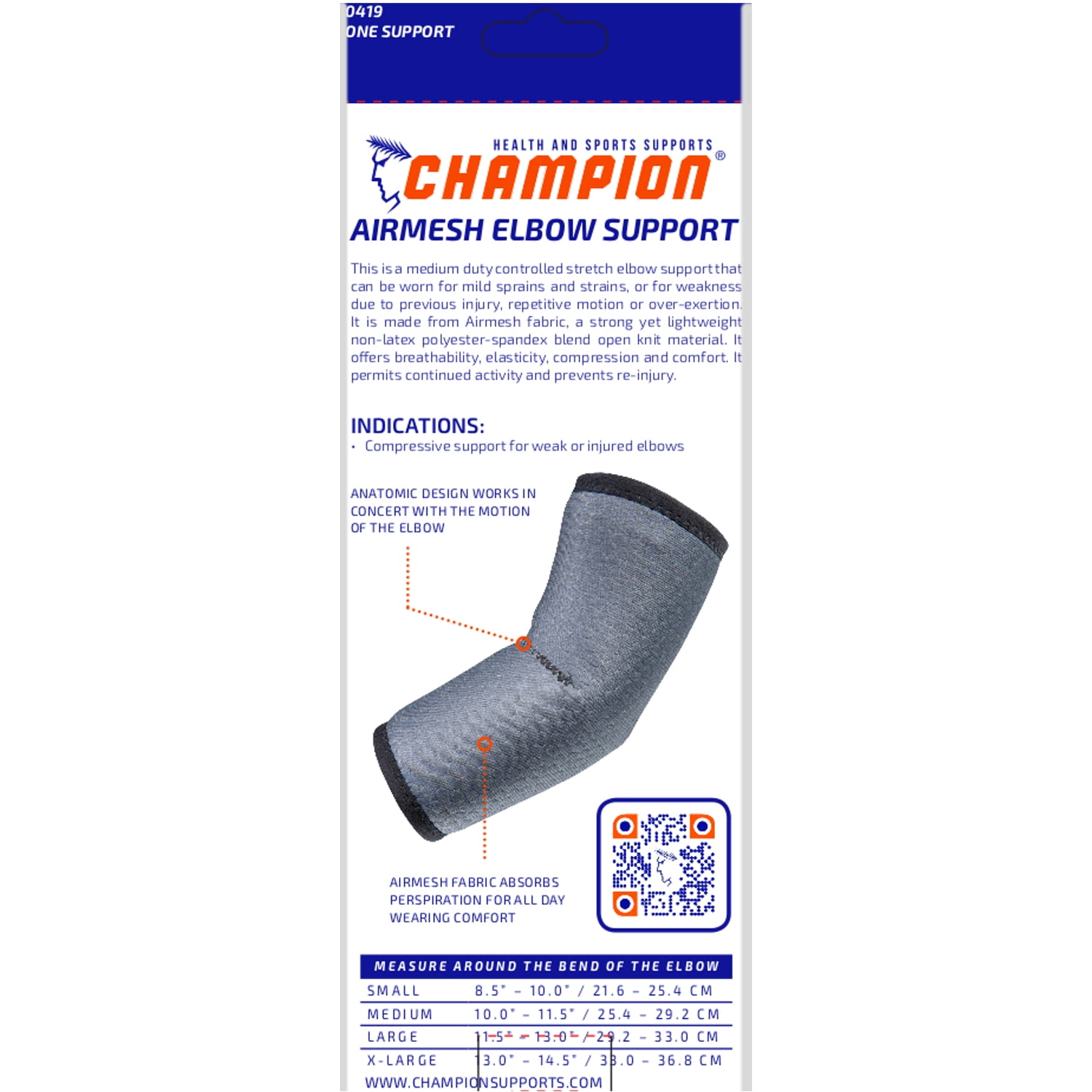 Champion Airmesh Elbow Support, Grey, Medium