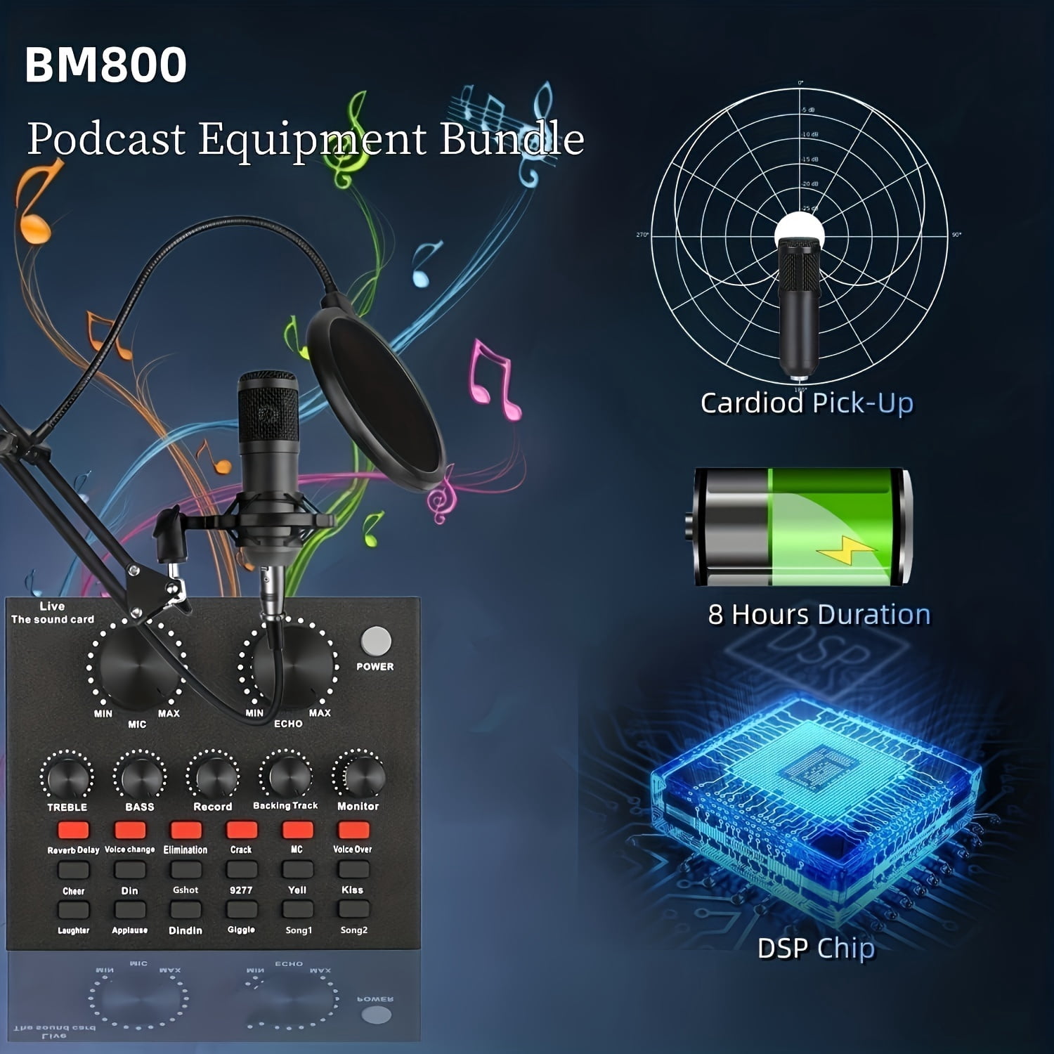 Podcast Equipment Set, Wired Microphone, BM800 Podcast Condenser Microphone And V8 Sound Card, Voice Changer-audio Interface - Suitable for Recording, Singing, Streaming Media And Games.