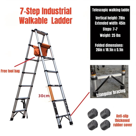 Portable Telescoping Ladder, Step Ladder, A-Frame Ladder, for home Step Ladders, Collapsible Folding Ladder, Supports 350 Lbs, RV Ladder, Roof Ladder, Extension Ladder for Indoor And Outdoor Use