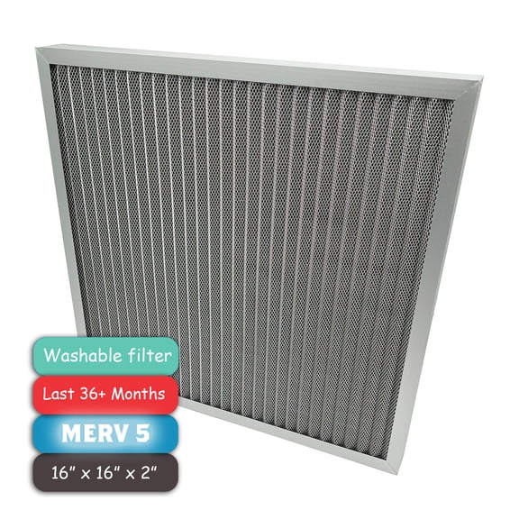 Washable Air Filter(16" x 16" x 2"), Aluminum Electrostatic Air Filter for Furnace and Central Air Conditioner (Actual Size: 15.7" x 15.7" x 1.8")