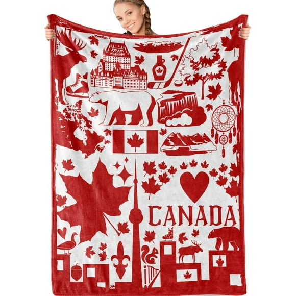 Canadian Blanket Canadian Gifts Canada Flannel Blanket for Canadians Patriotic Soft Throw Blanket for Women Kids Her Adults Friends Wife Bed Sofa Blanket Red 50"x60"