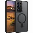 thumbnail image 1 of Chenchen for Samsung Galaxy S21 Ultra Case Magnetic, [Compatible with Magsafe] Protective Slim Fit Skin Feel Phone Cover for S21 Ultra 5G with Translucent Hard Back & Soft Edge, Matte Black, 1 of 1