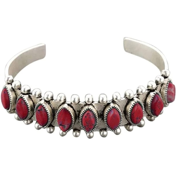 Nvzi Pulsera de turquesa Pulseras ajustables de turquesa Pulsera de brazalete abierto de turquesa Brazalete bohemio occidental para regalo de joyería (04)