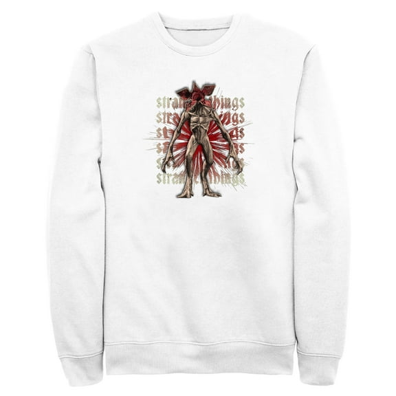 Netflix Men's Stranger Things Demogorgon Monster Logo Stacked Sweatshirt White Medium