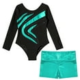 thumbnail image 5 of YONGHS Kids Girls Gymnastics Active Dancewear Long Sleeve Leotard Bodysuit with Shorts Set Blue Green 4, 5 of 7