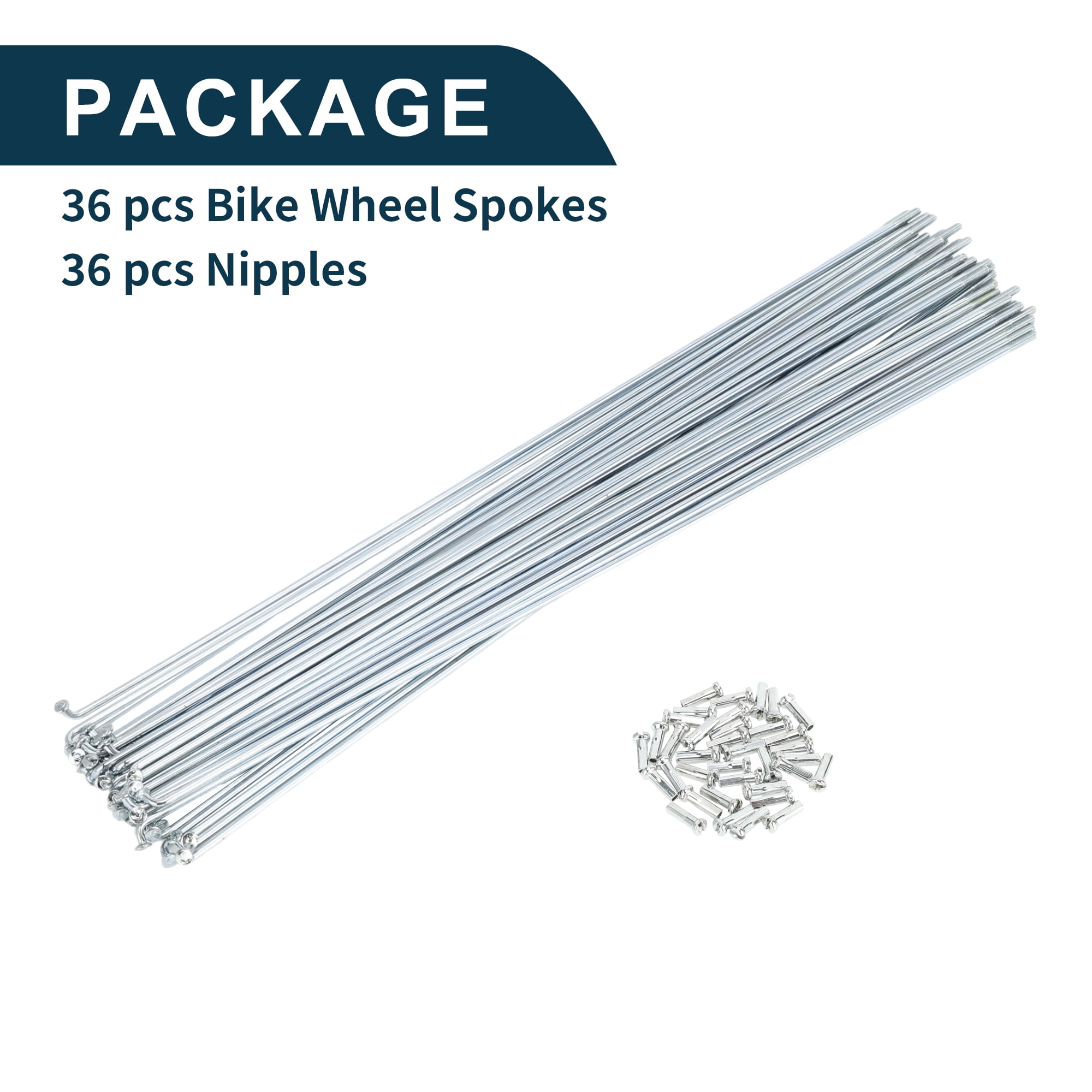 Unique Bargains 36Pcs 14G Carbon Steel Galvanized Bicycle Spokes with Nipple Silver 10.43"