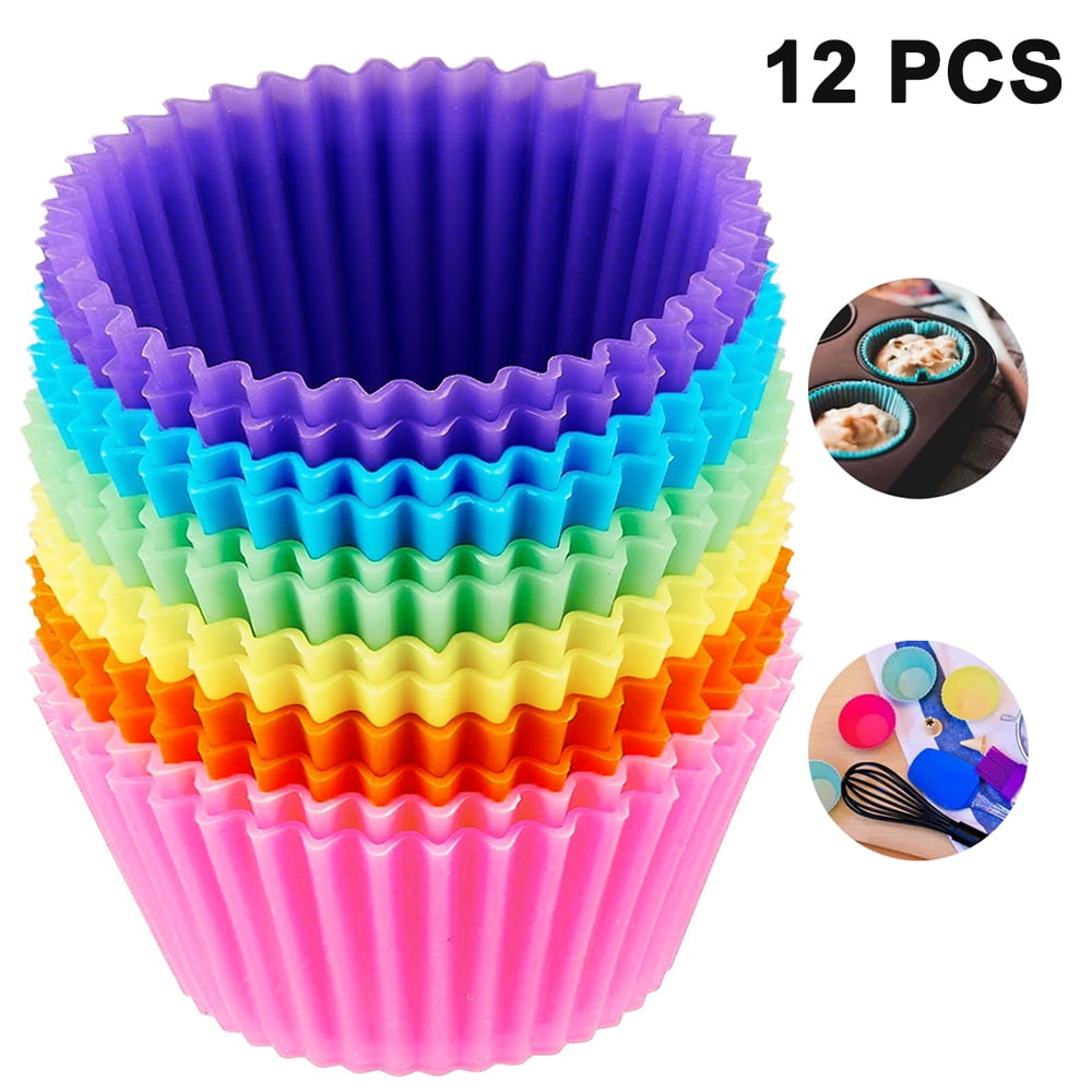 12/24X Muffin Case Silicone Cupcake Rainbow Cupcake Mould Baking Round Reusable