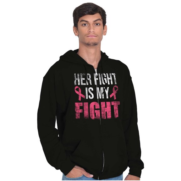 Breast Cancer Her Fight Pink Ribbon Zip Hoodie Sweatshirt Women Brisco Brands S