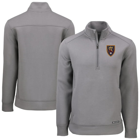 Men's-Cutter & Buck  Gray Real Salt Lake Roam Eco Recycled Tri-Blend Quarter-Zip Sweatshirt