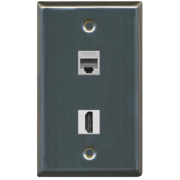 RiteAV - 1 Cat6 Ethernet and 1 HDMI Port Wall Plate - Stainless Steel