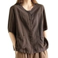 thumbnail image 2 of Womens Tunic Tops Casual Vintage Linen Cardigan Shirt for Short Sleeve Button Up Dressy Tshirts with Pocket M-3XL, 2 of 3