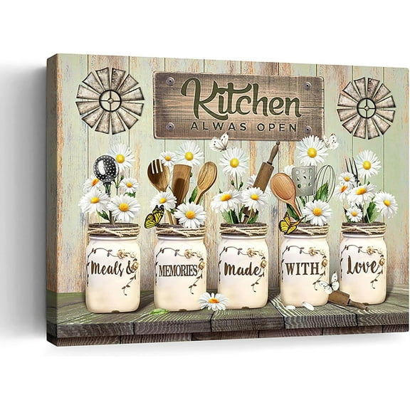 Kitchen Wall Art Daisy Floral Wall Art Spring Pictures Wall Decor Rustic Farmhouse Vintage Wall Decor Kitchen Art Wall Decor Canvas Picture Print Painting Framed Artwork for Kitchen 16x20inch