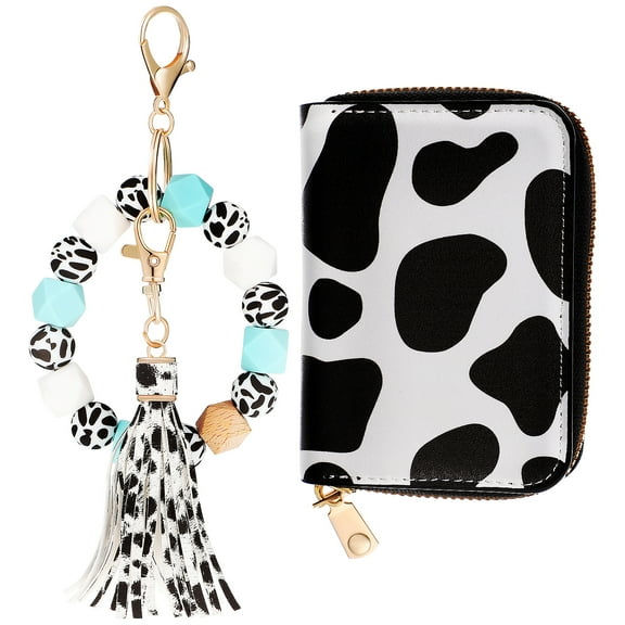 Wrist Keychain Wallet Key Wallet Holder Fashionable Cow Card Case with Keychain