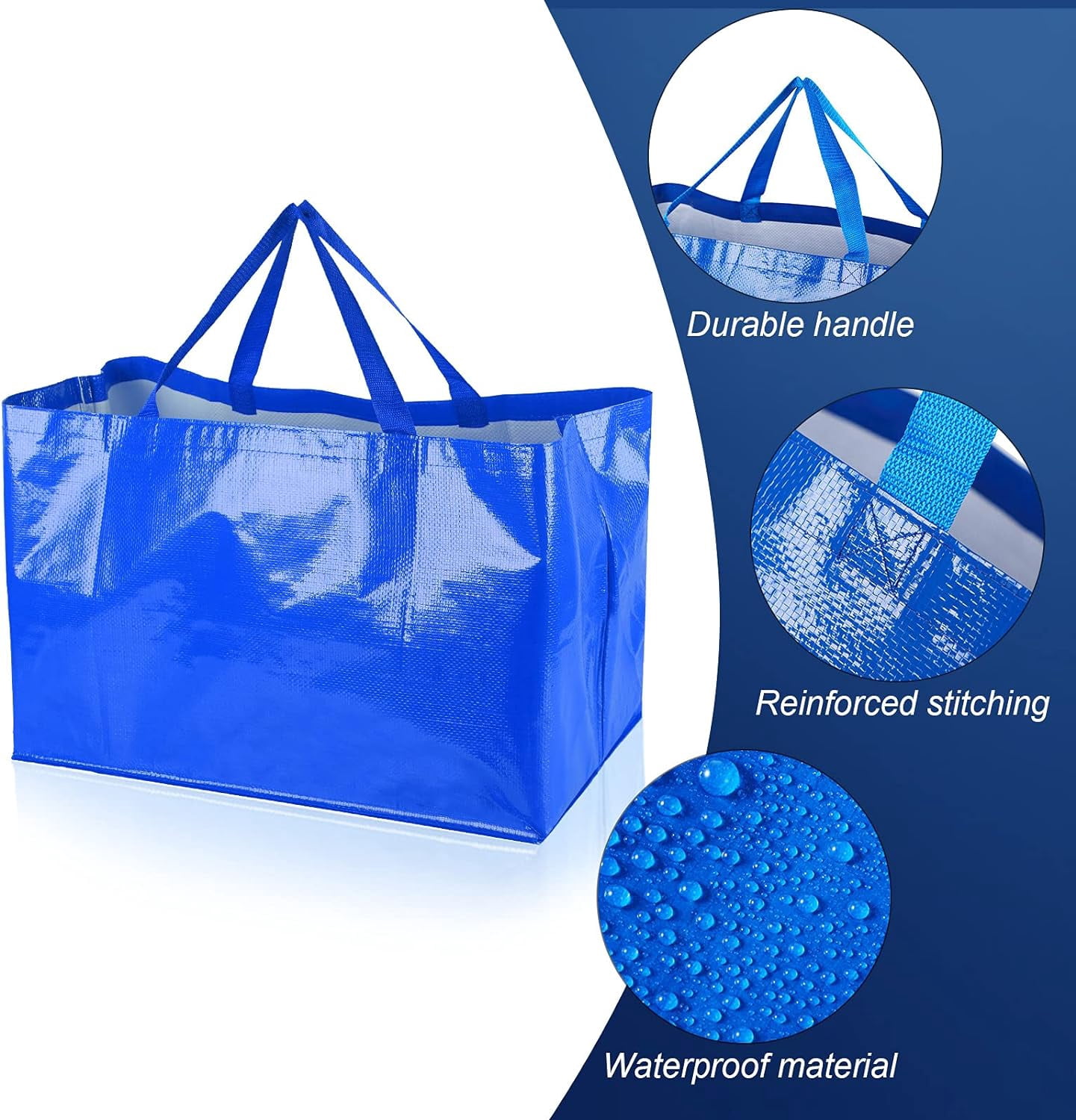3PCS Extra Large Reusable Shopping Grocery Bags with Handles Colorful Woven Plastic Waterproof Lightweight Tote Bags(Random Color)