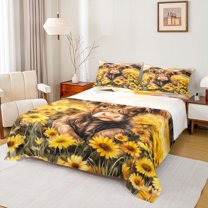 Castle Fairy Highland Cattle Queen Sheet Sets for Kids Teenagers,Farmhouse Animal Bed Set