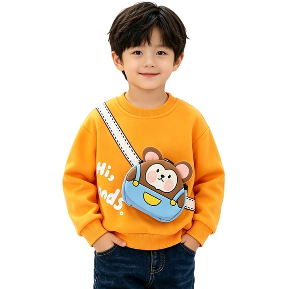 Abcomgle Boys Girls Sweatshirt with Cartoon 3d Crossbody Bag Casual Crew Neck Long Sleeve Pullover Sweatshirts Shirt