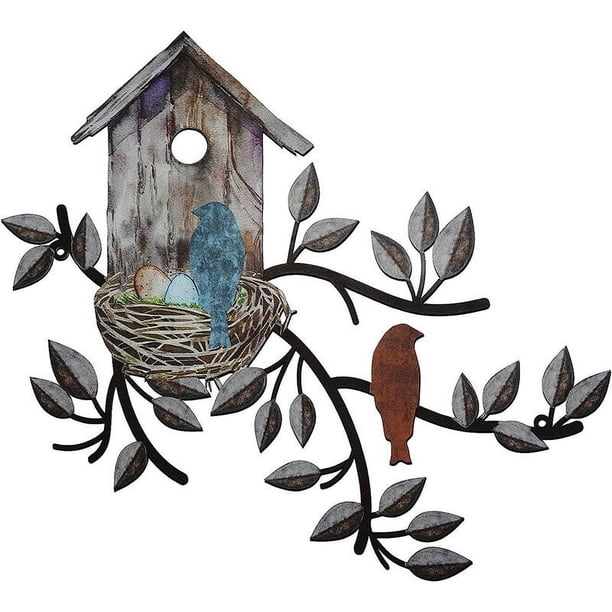 Fiudx Decoración de Pared de Pájaro de Metal, Diseño Artístico de Pajarera de Hierro, Material Resistente y Duradero, Tamaño Compacto, Decoración de Jardín Exterior, Un Toque Único para El Hogar, Dim