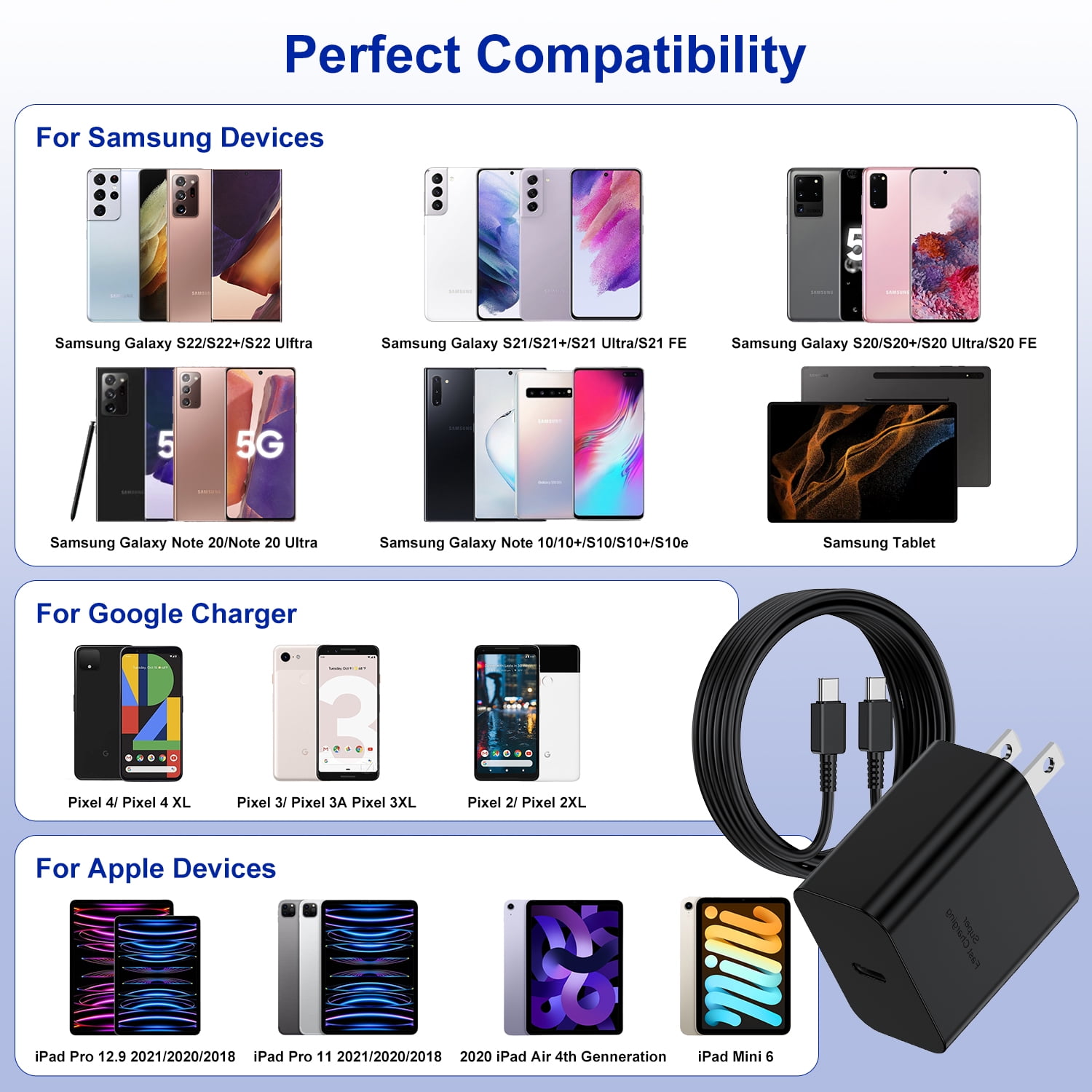 Super Fast Charger with Type C Cable 10ft , 2Pack 45W USB C Wall Charger Block Adapter and Android Phone Charger Cord for Samsung Galaxy  S26 S25/S24 Ultra/S24/S24+/S23 Ultra/S23/S22 Ultra/S22/S21