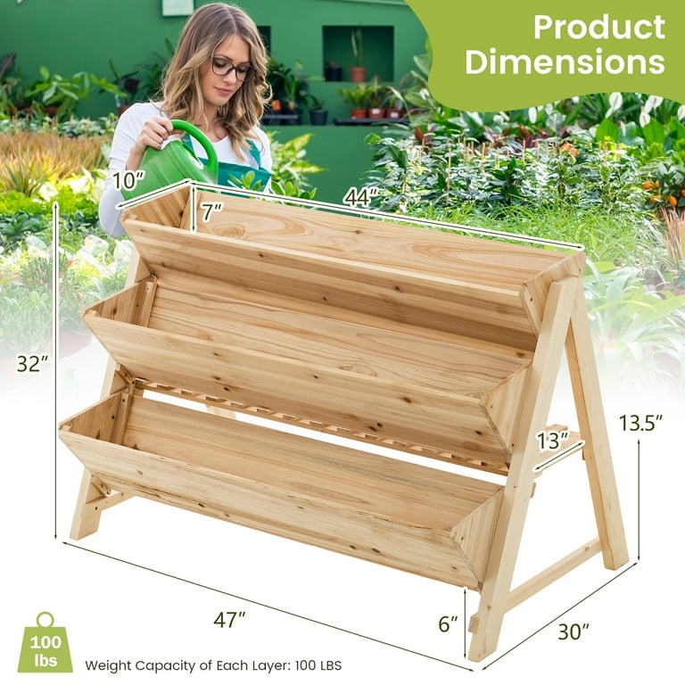 3-Tier Vertical Garden Bed Wooden Elevated Planter Bed W/Legs Storage Shelf  2 Hooks Raised Bed Kit