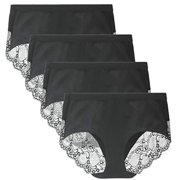 LIQQY Womens 4 Pack Combed Cotton Breathable High Rise Lace Full Coverage Brief Panty Underwear Black, Large