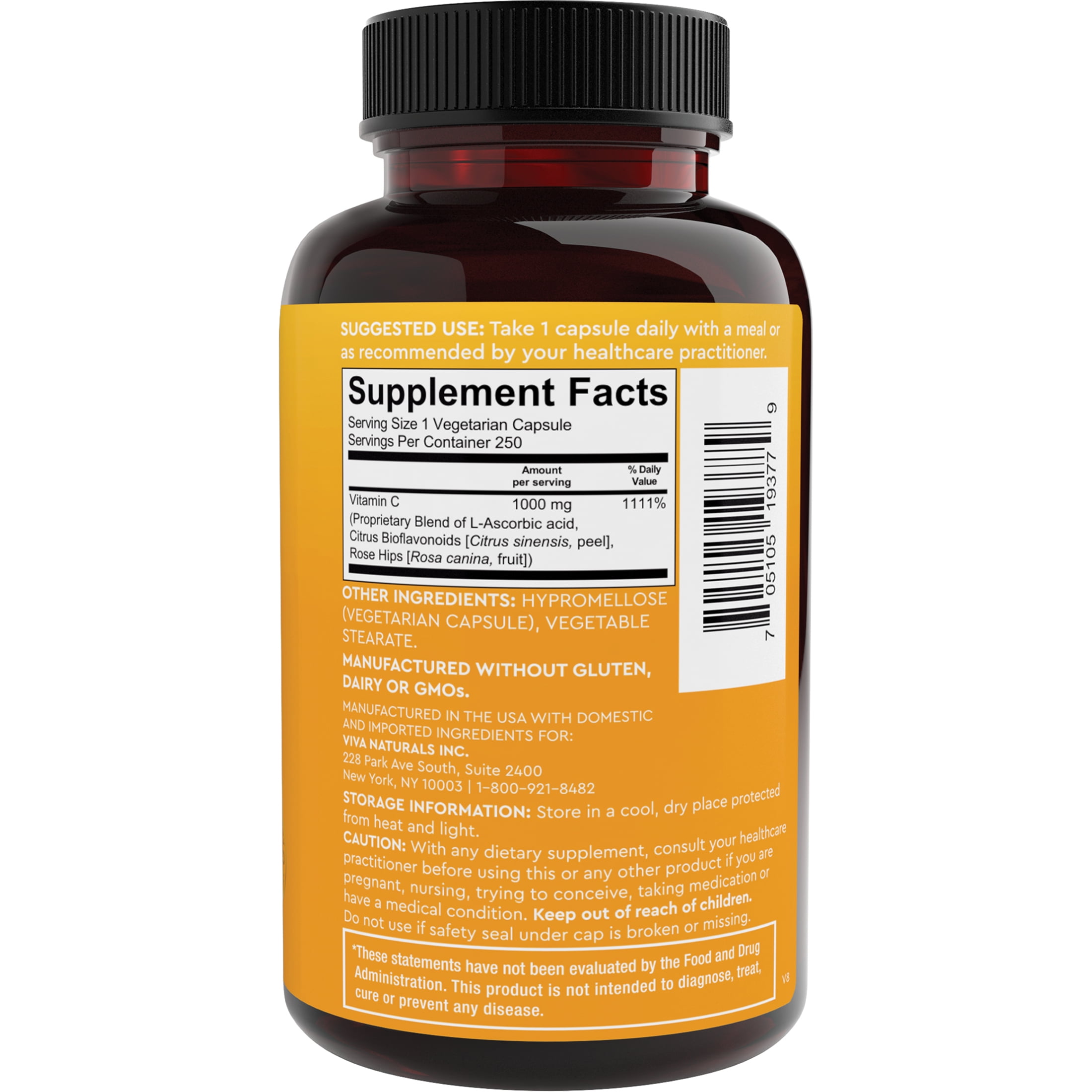 Viva Naturals Vitamin C 1000mg, 250 Vegetarian Capsules