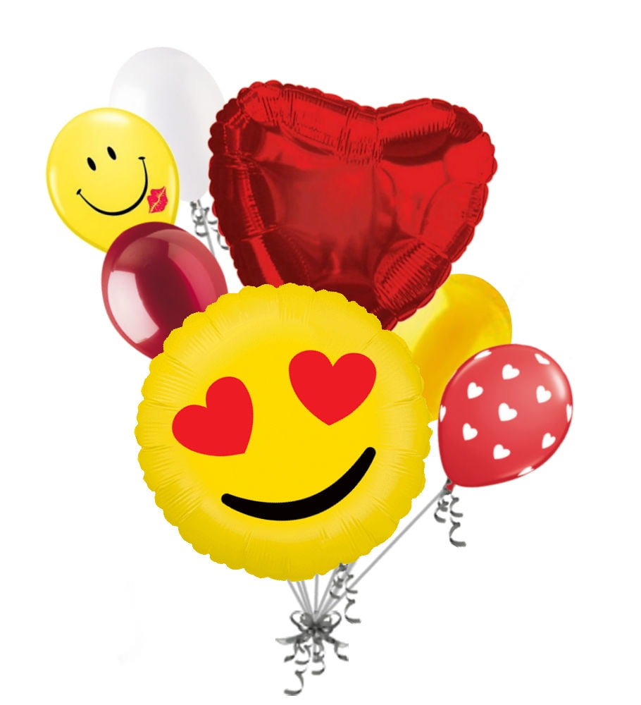 7 pc I Love You Hearts Valentines Day Balloon Bouquet Be Mine Hug Kiss Child Fun