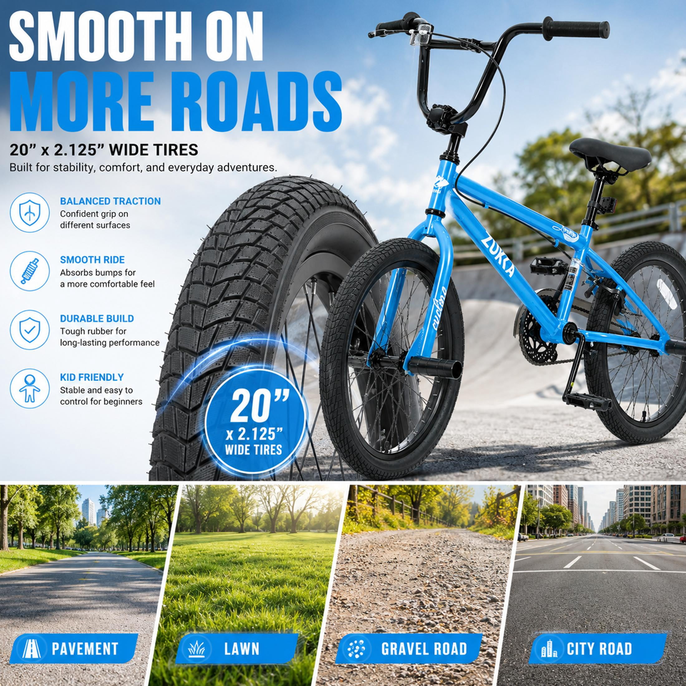 20 Inch Kids Bike Freestyle MTB Single Speed Bicycle for Boys Girls Age 7–10, Steel Frame, Rear Caliper Brake, Adjustable Seat, BMX Pegs, Outdoor Children Bicycle Blue