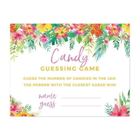 Floral Candy - Tropical Floral Garden Party Baby Shower, Candy Guessing Game Cards, 30-Pack, Games Activities and Decorations