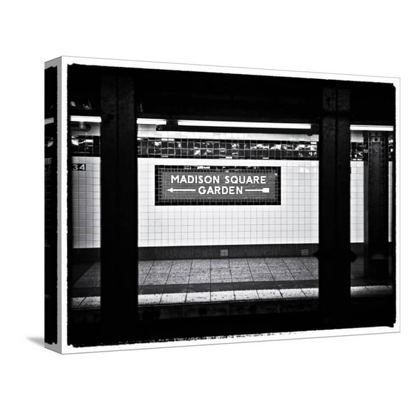 Art.com Subway Sign, Black and White Photography, Madison Square Garden, Manhattan, New York, United States Stretched Canvas Print Wall Art by Philippe Hugonnard, 16" x 12"