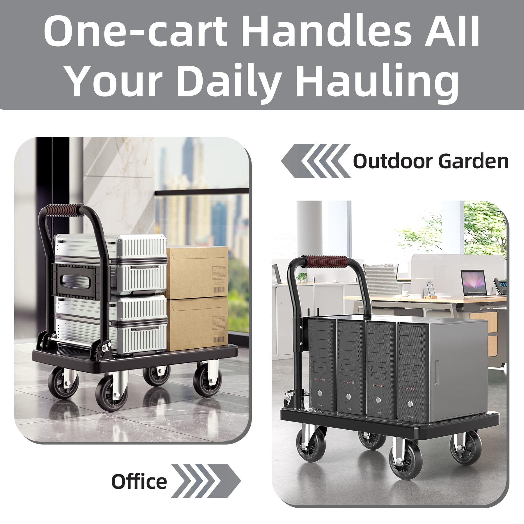 Foldable Push Cart Platform Cart,Moving Platform Hand Truck,Foldable for Easy Storage and 360 Degree Swivel Silent Wheel.(660 lbs)