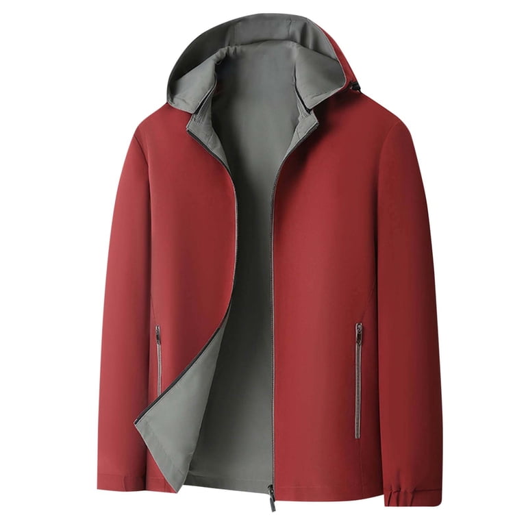 Zpanxa Mens Winter Coats Detachable Hood Jacket Solid Color Double