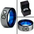 thumbnail image 4 of Tungsten Infinity Heart Shaped Emoji Art Band Ring 8mm Men Women Comfort Fit Blue Flat Cut Brushed Gray Polished, 4 of 4