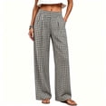 thumbnail image 4 of Horkkom Plaid Pants for Women High Waisted Wide Leg Dress Pants Casual Loose Pleated Pants with Pockets L, 4 of 9