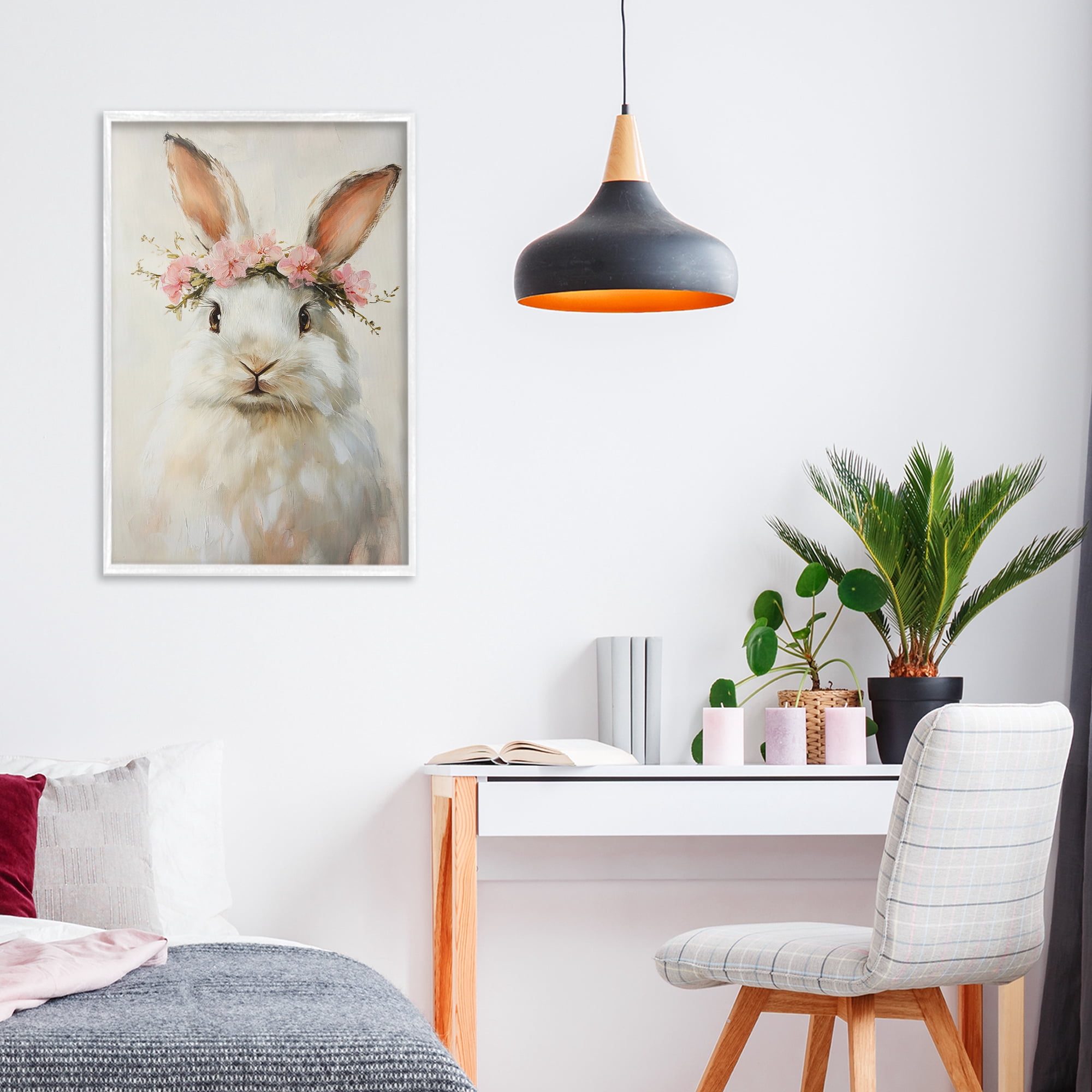 Stupell Industries Bunnykins with Pink Crown White Framed Giclee Art, design by Tina LeCour