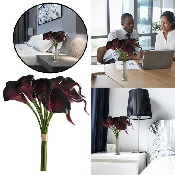 Qixi Spring Decor 10Pc Mini Calla Lily Artificial Flower Wedding Decoration Artificial Feel Bridal Bouquet Fake Flower Purple Clearance Sale!
