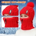 thumbnail image 2 of Bibifish Womens Red Knit Trapper Hat Pom-Pom & Zipper Mask Warm Soft One-Piece Casual Winter Outdoor Cold-Weather Protective Hat, 2 of 7