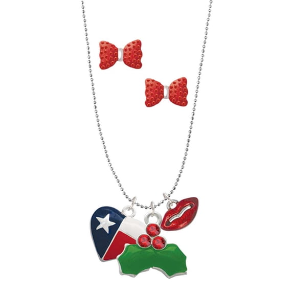 Delight Jewelry Silvertone Texas Lone Star Heart Christmas Kiss Charm Necklace and Stud Earrings